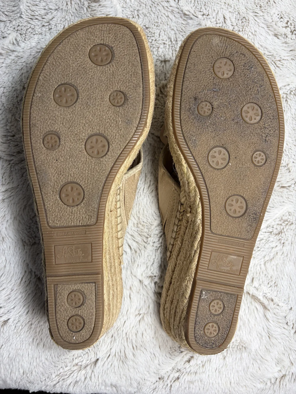 Life Stride Comfy Beige Espadrille Wedge Slides with Decorative Flower Size 11M